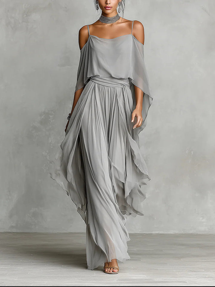 Blue Cropped T-Shirt and Sheer Mesh Draped Skirt Set
