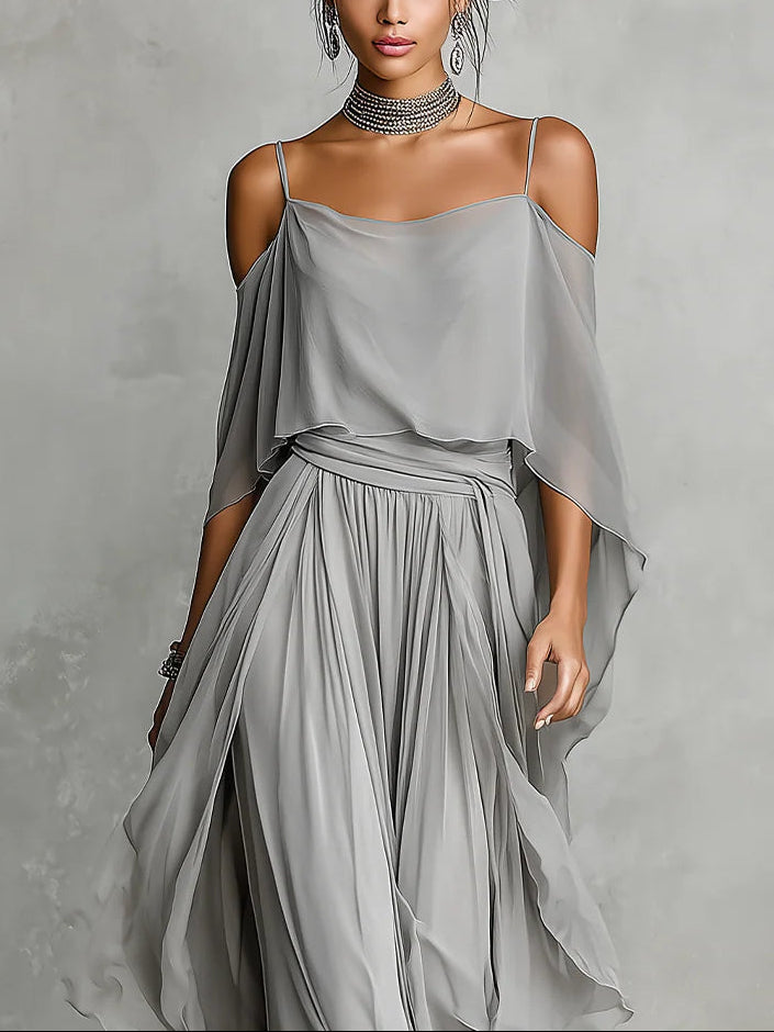 Blue Cropped T-Shirt and Sheer Mesh Draped Skirt Set