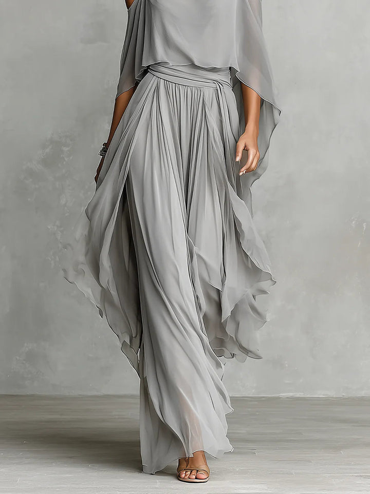Blue Cropped T-Shirt and Sheer Mesh Draped Skirt Set