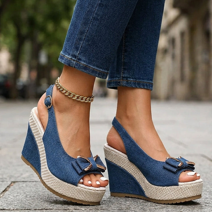 Celeste Denim Bow Wedges
