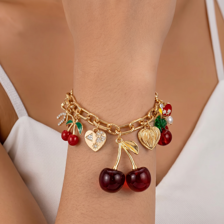 Red Cherry Charm Bracelet