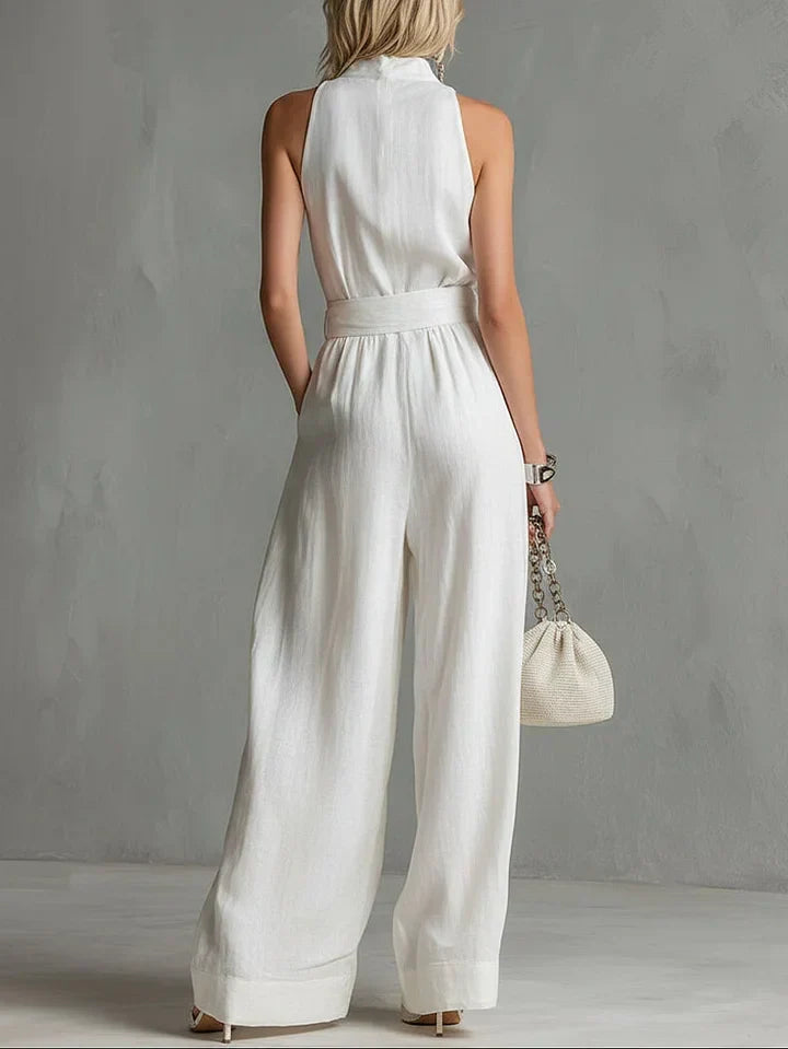 Elegant City Jumpsuit – Belted, Sleeveless, Wide-Leg Fit • S1