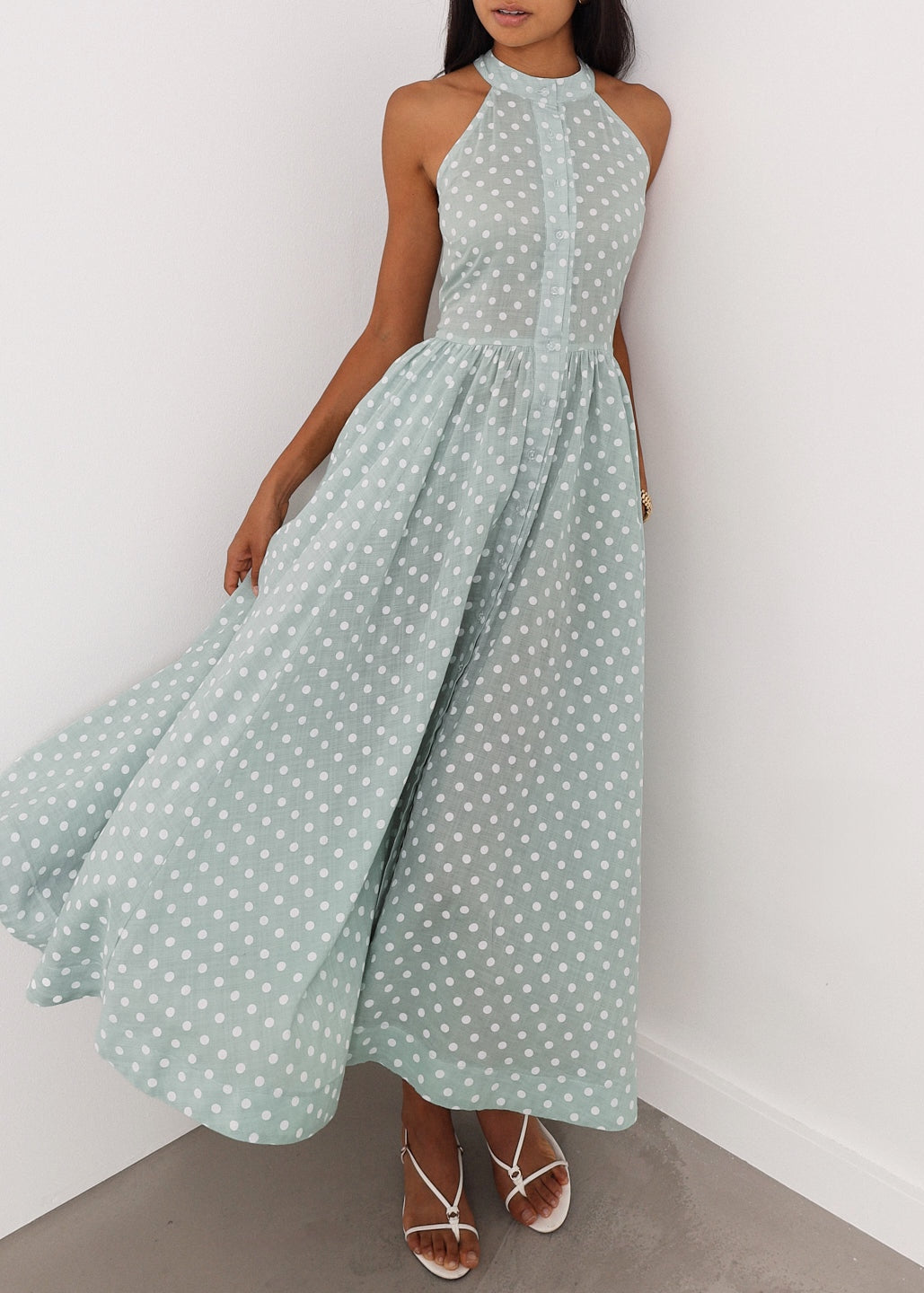 Serena Polka Icon Timeless Dress | Pistachio/White