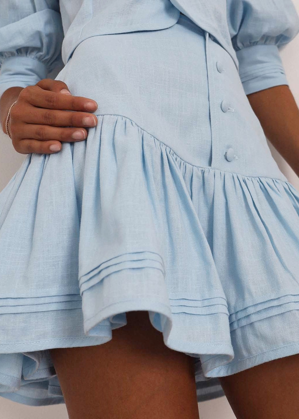 Layla Tiered Frill Linen Skort | Pastel Blue