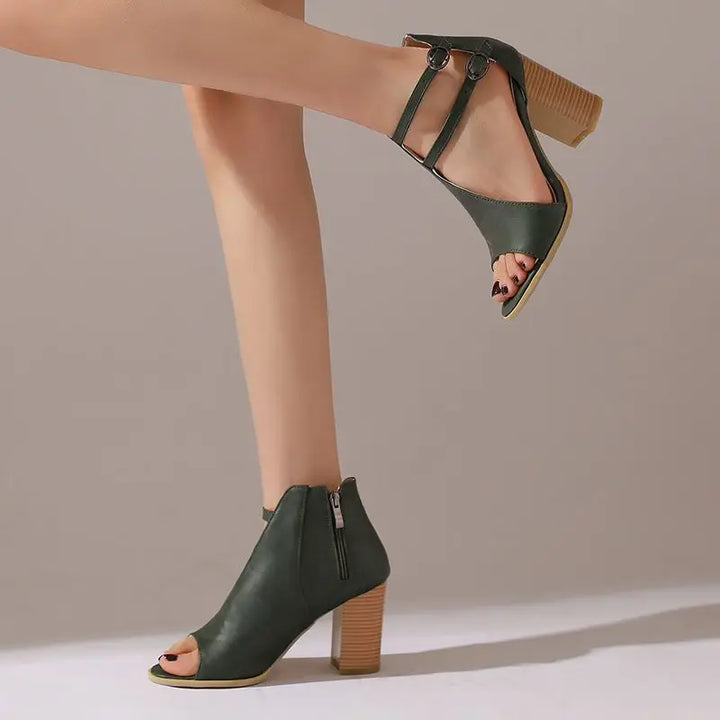 Ava Peep Toe Block Heels