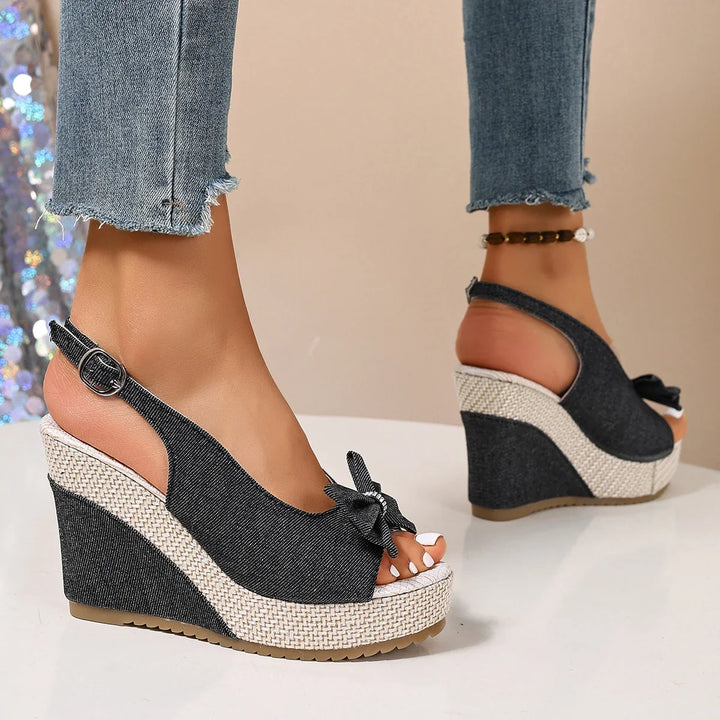 Anna Denim Wedge Sandals