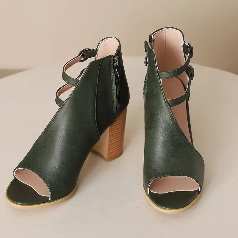 Ava Peep Toe Block Heels