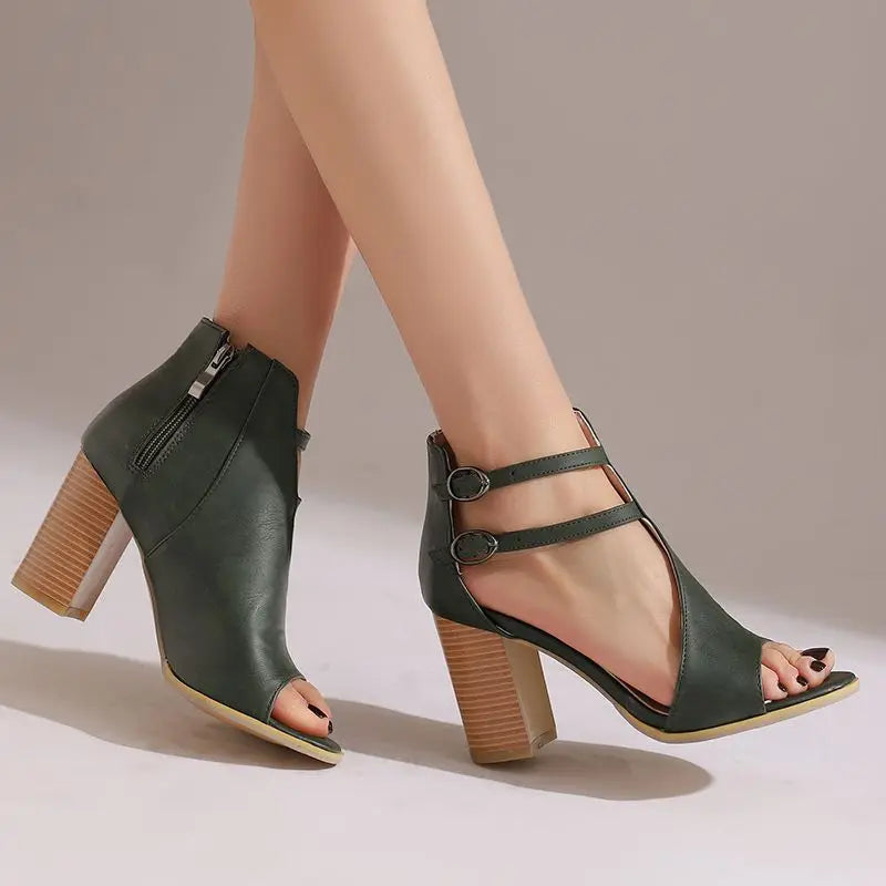 Ava Peep Toe Block Heels