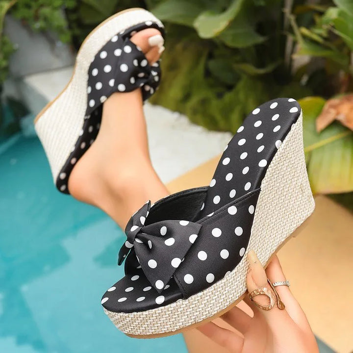 Elara Polka Dot Wedge Sandals