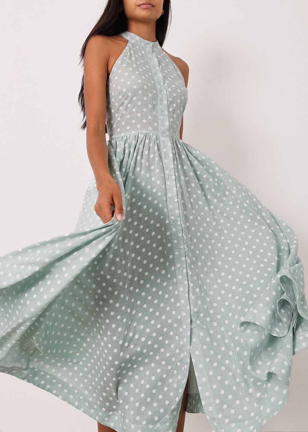 Serena Polka Icon Timeless Dress | Pistachio/White