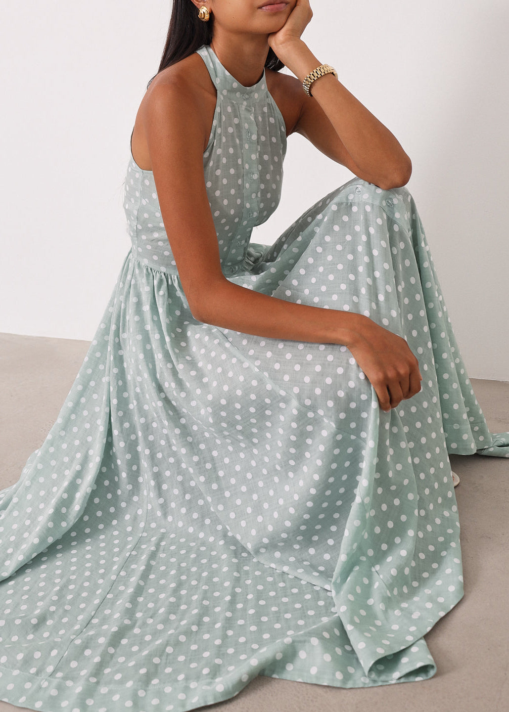 Serena Polka Icon Timeless Dress | Pistachio/White