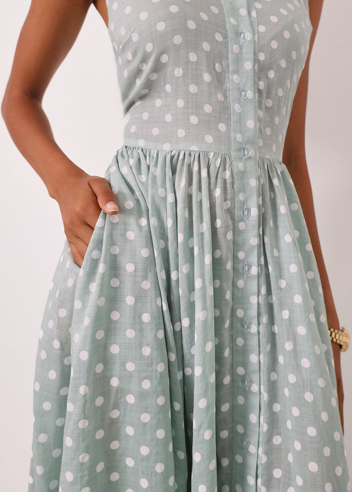 Serena Polka Icon Timeless Dress | Pistachio/White