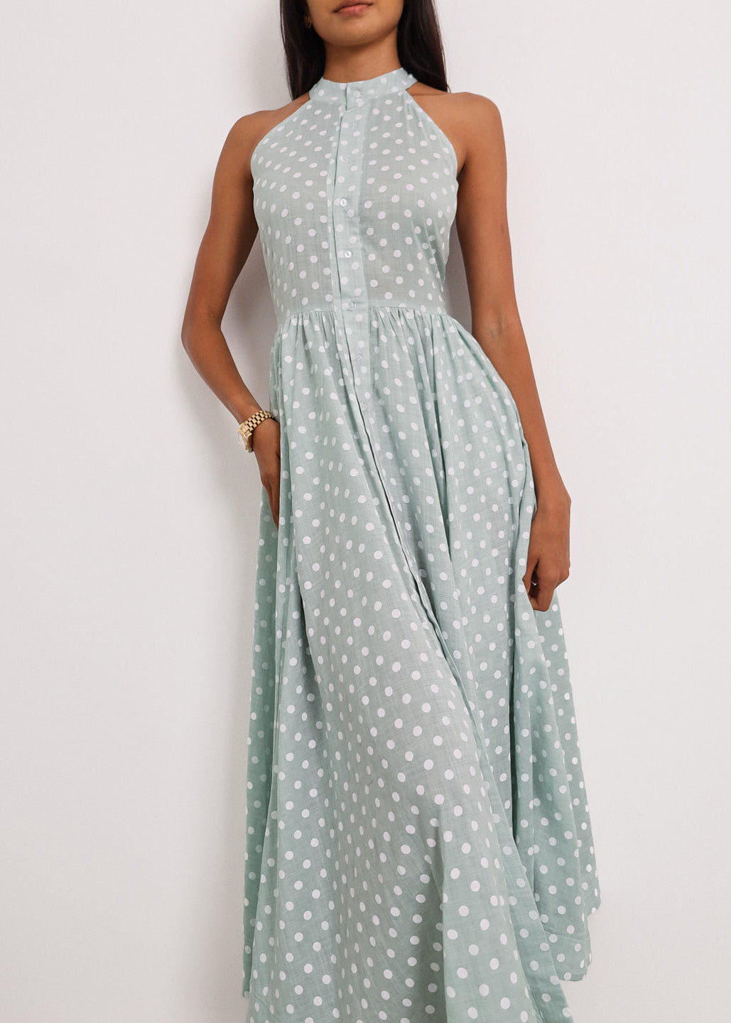 Serena Polka Icon Timeless Dress | Pistachio/White