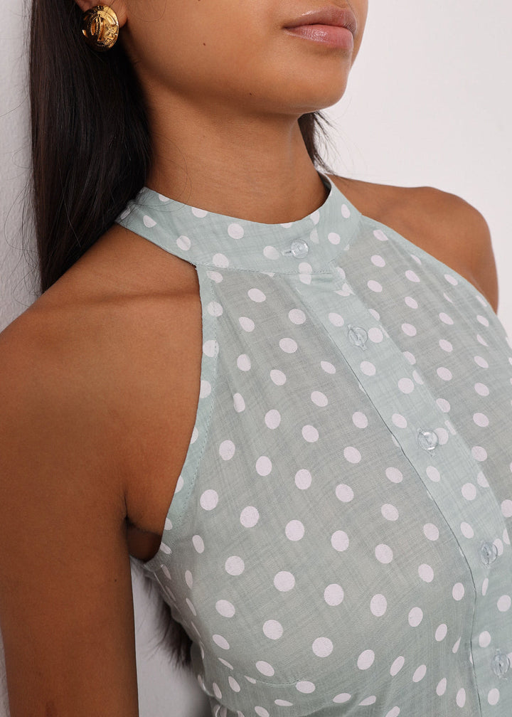 Serena Polka Icon Timeless Dress | Pistachio/White