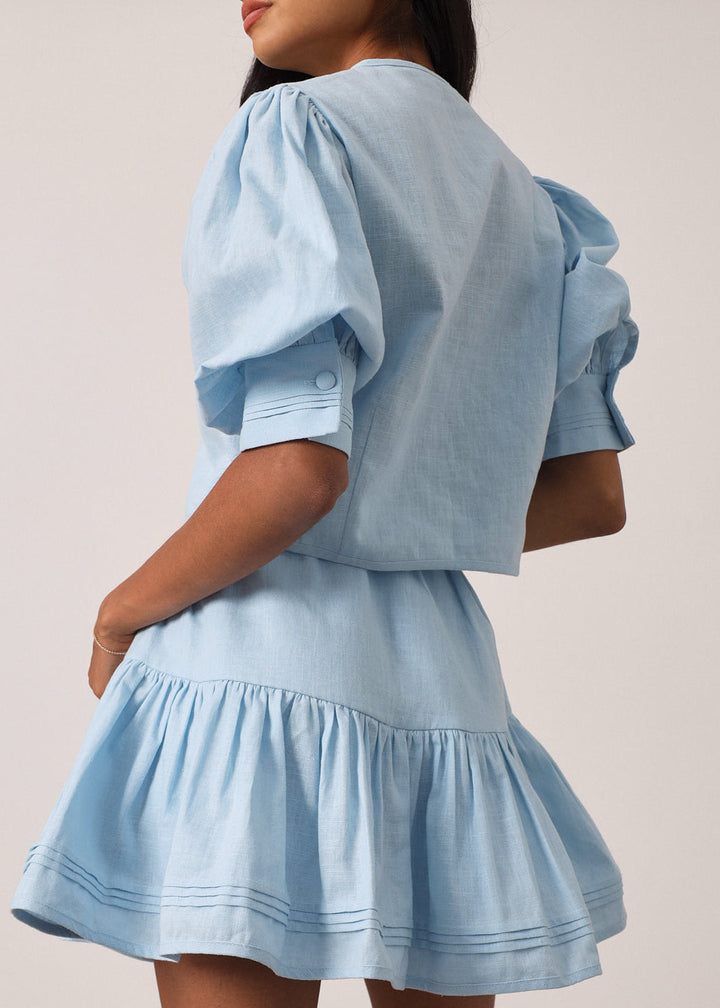 Layla Tiered Frill Linen Skort | Pastel Blue