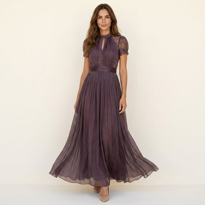 Flavia | Long Lace Neck Dress