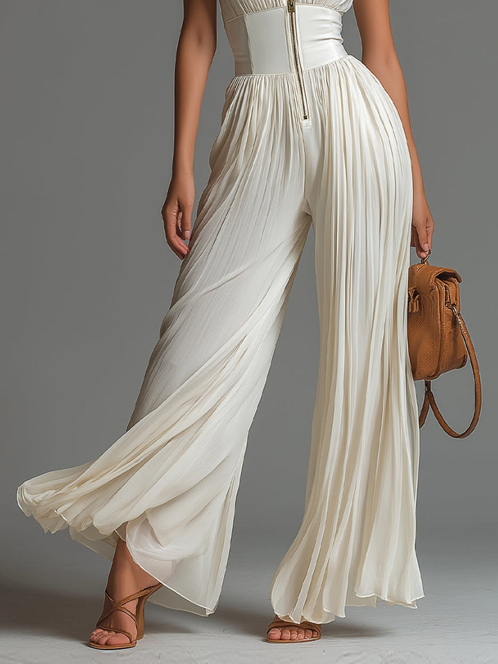 Zsófia Jumpsuit – White Pleated Chiffon • S1