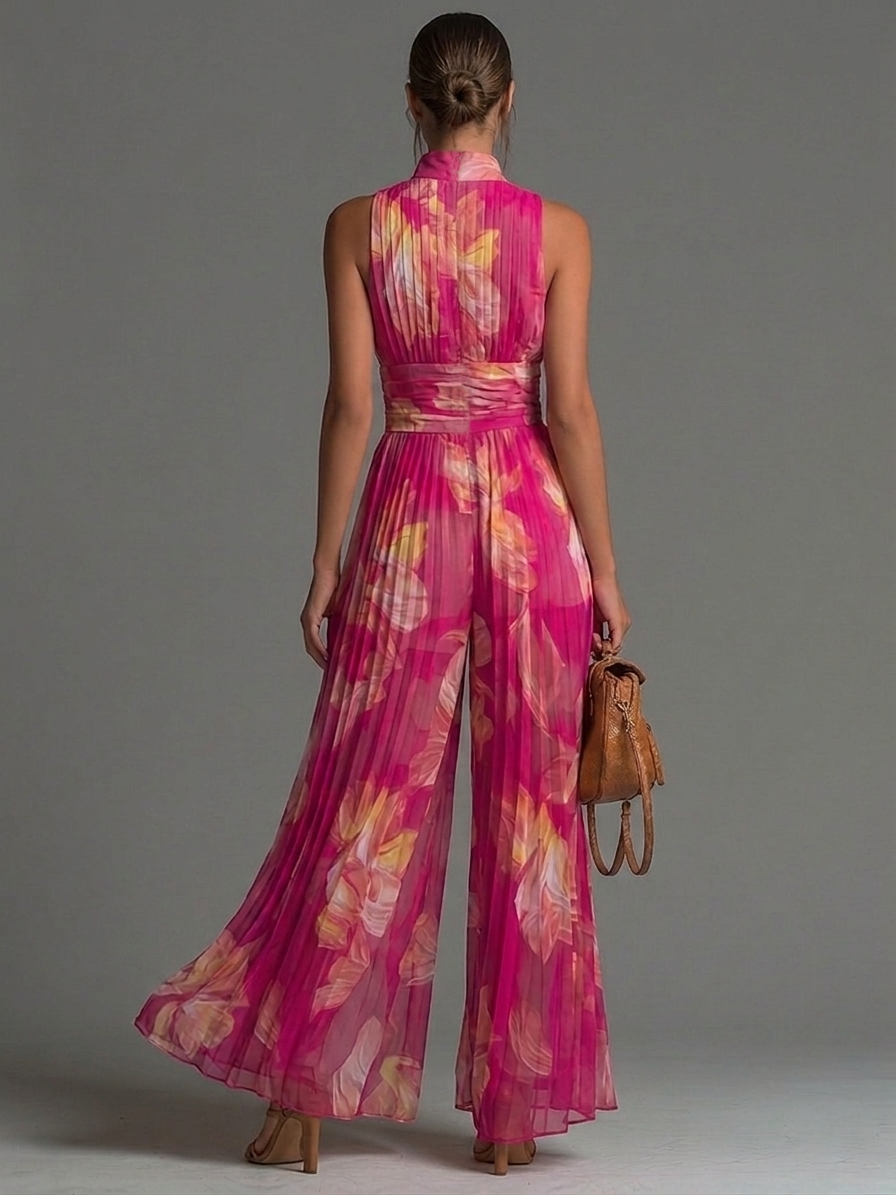 Zsófia Jumpsuit | Fuchsia Floral Pleated Chiffon  • S1