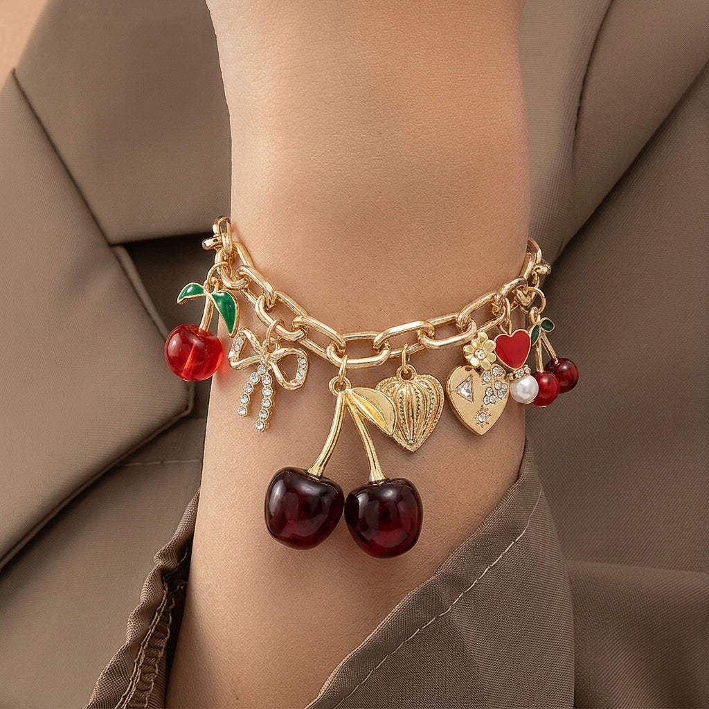 Red Cherry Charm Bracelet